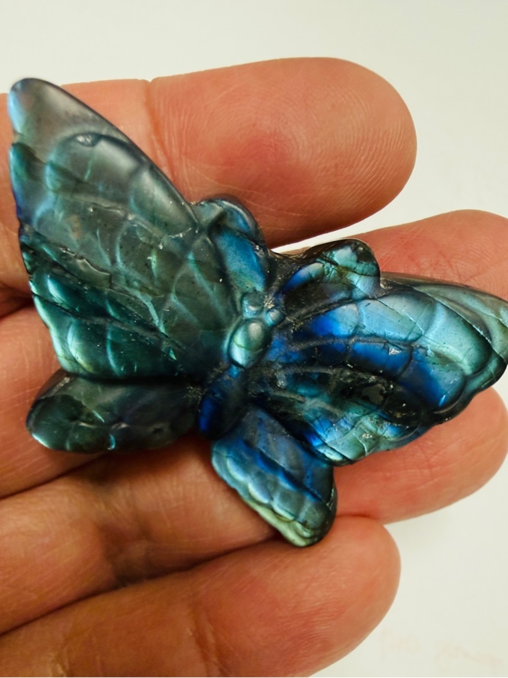 Flashy Labradorite Butterfly Carving - Natural Blue Fire Spectrolite Gemstone